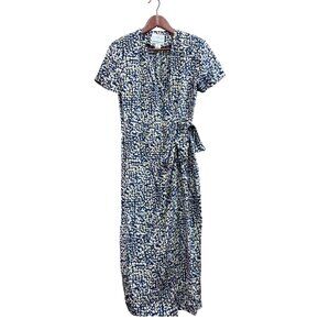 Adrianna Papell Petite 100% Silk Floral Wrap Dress Size 10P Blue & White Short S